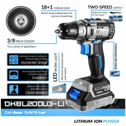 Δραπανοκατσάβιδο Μπαταρίας Brushless 20V Λιθίου 2.0Αh DEKO DKBL20DU3-H